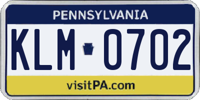 PA license plate KLM0702