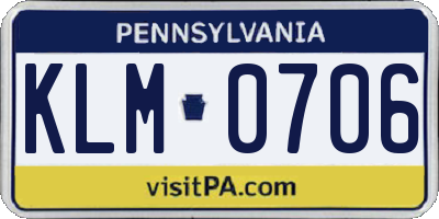 PA license plate KLM0706