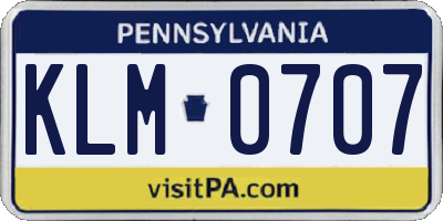PA license plate KLM0707