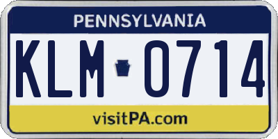 PA license plate KLM0714