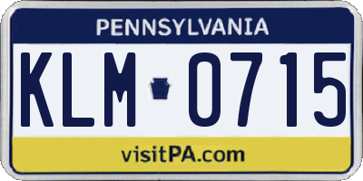 PA license plate KLM0715