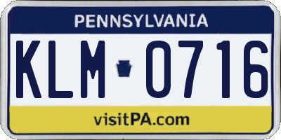 PA license plate KLM0716