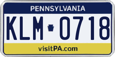 PA license plate KLM0718