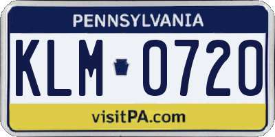 PA license plate KLM0720
