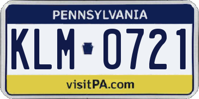 PA license plate KLM0721