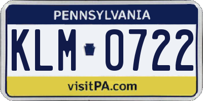 PA license plate KLM0722