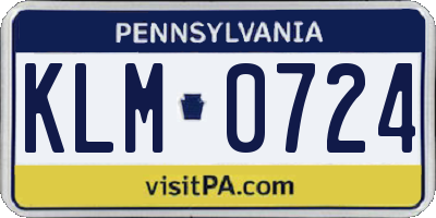 PA license plate KLM0724