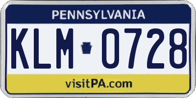 PA license plate KLM0728