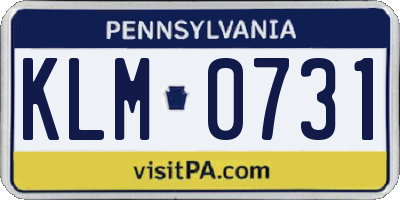 PA license plate KLM0731