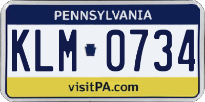 PA license plate KLM0734