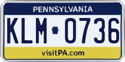 PA license plate KLM0736