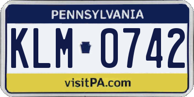 PA license plate KLM0742