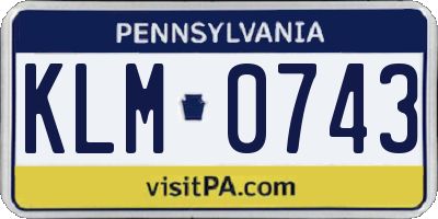 PA license plate KLM0743