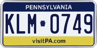 PA license plate KLM0749