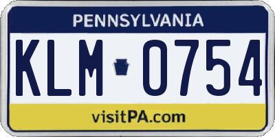 PA license plate KLM0754