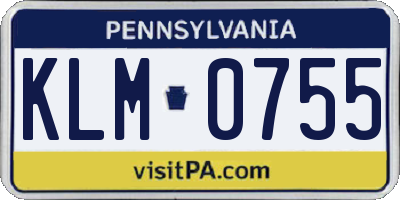 PA license plate KLM0755