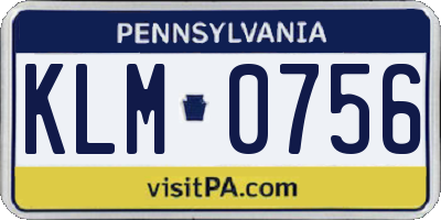 PA license plate KLM0756