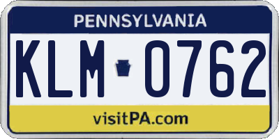 PA license plate KLM0762