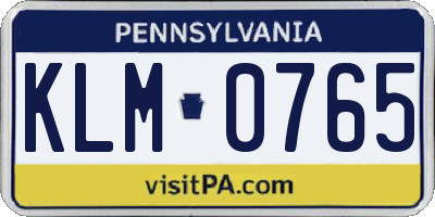 PA license plate KLM0765