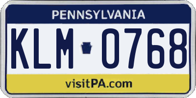 PA license plate KLM0768