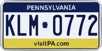 PA license plate KLM0772