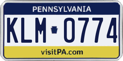 PA license plate KLM0774
