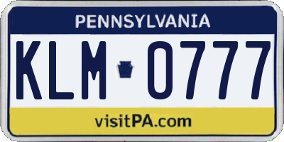 PA license plate KLM0777