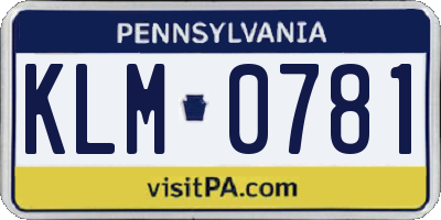 PA license plate KLM0781