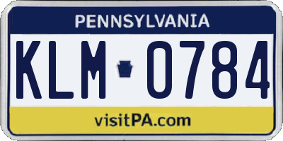 PA license plate KLM0784