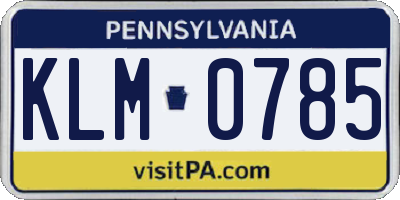 PA license plate KLM0785
