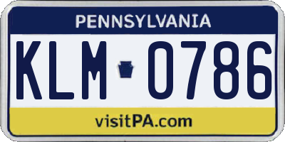 PA license plate KLM0786
