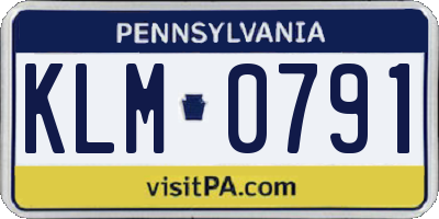 PA license plate KLM0791