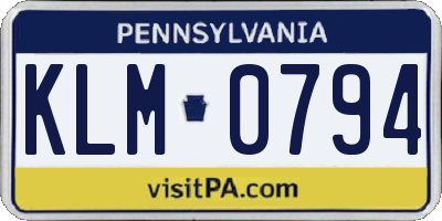 PA license plate KLM0794