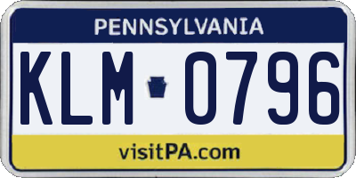 PA license plate KLM0796