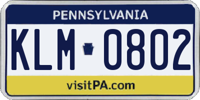 PA license plate KLM0802