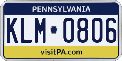 PA license plate KLM0806
