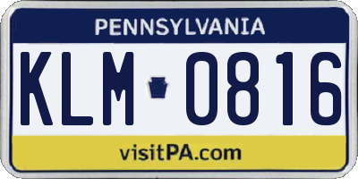 PA license plate KLM0816
