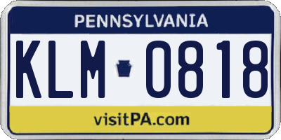 PA license plate KLM0818