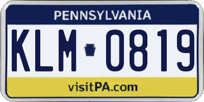 PA license plate KLM0819