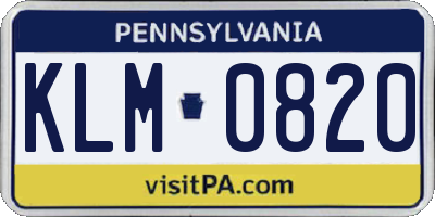PA license plate KLM0820