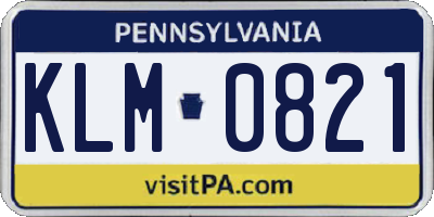 PA license plate KLM0821