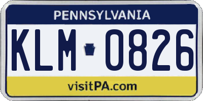 PA license plate KLM0826