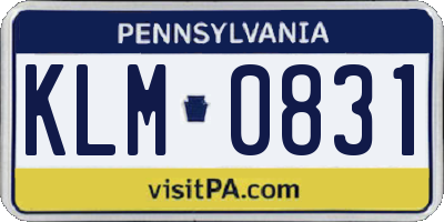 PA license plate KLM0831