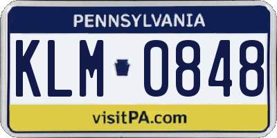 PA license plate KLM0848