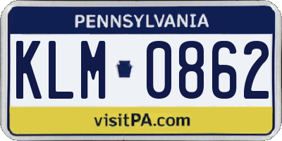 PA license plate KLM0862