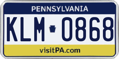 PA license plate KLM0868