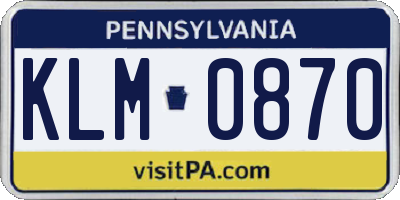 PA license plate KLM0870