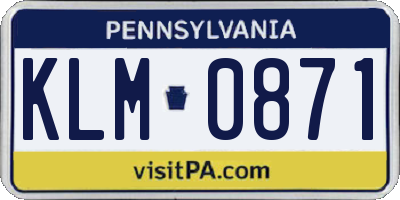 PA license plate KLM0871