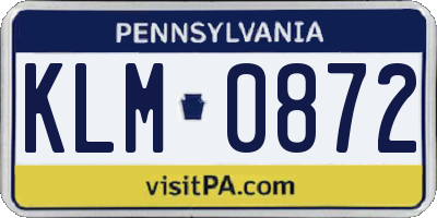 PA license plate KLM0872