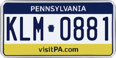 PA license plate KLM0881